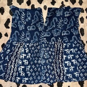 Thailand Chiang Mai Boutique Cat, Elephant, Floral Navy Blue Blouse